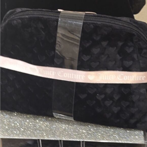 Juicy Couture Signature Logo Heart Embossed 2-PC Velour Travel Cosmetic Bag Set - Picture 6 of 10